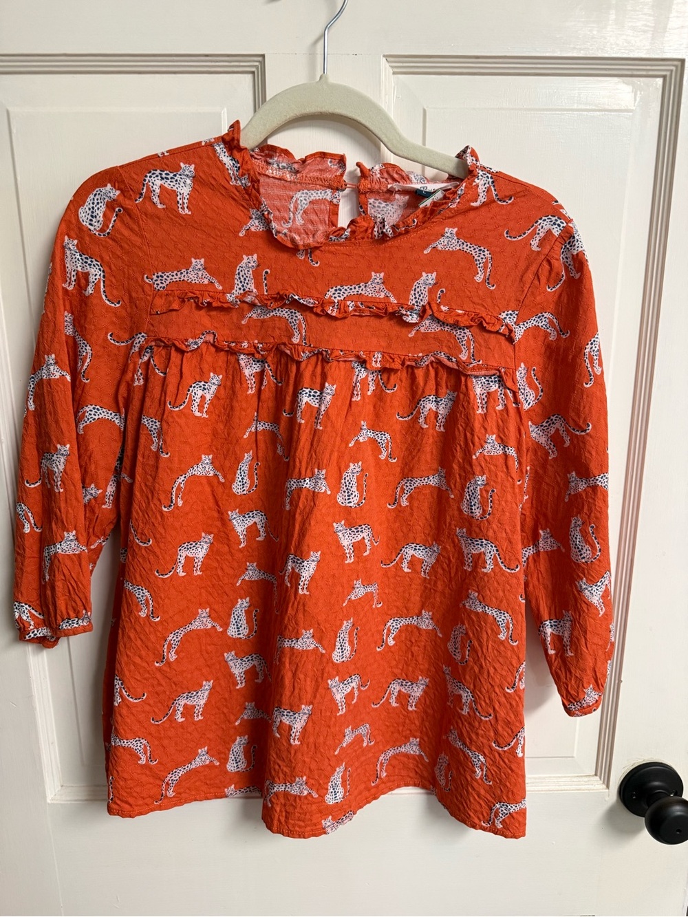 Michelle McDowell Ruffled Orange Leopard-Print Long Sleeve Top size large